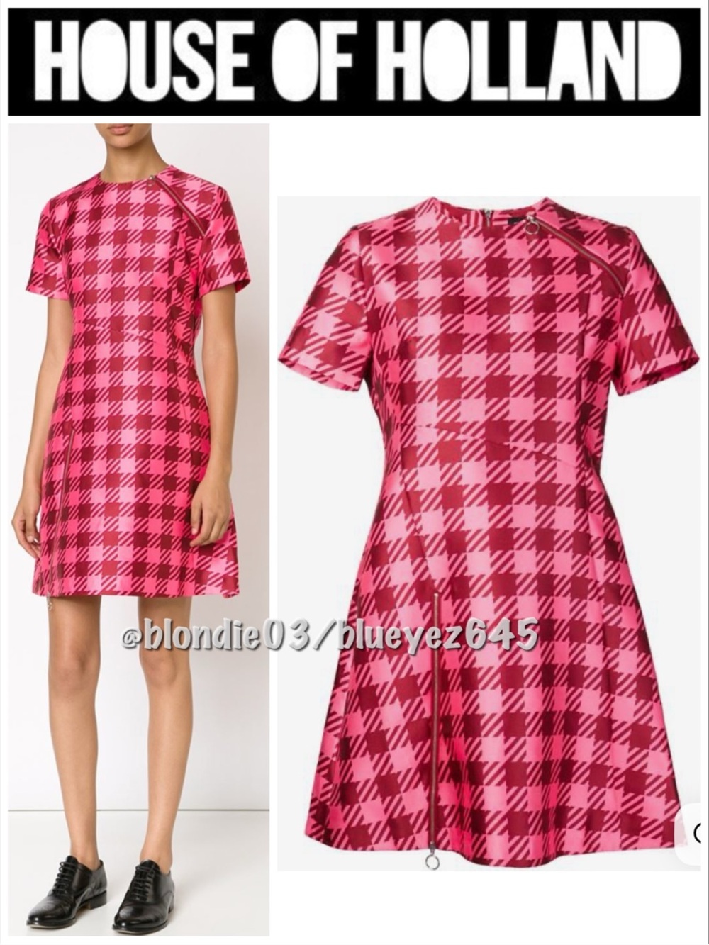 House of Holland red/pink houndstooth structured dress US6